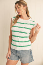 Bright Green Striped Sleeveless Knit Top Short Sleeve Sweater 5d3aa77da68411cc