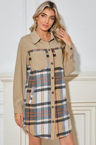 Khaki Plaid Patchwork Long Sleeve Jacket Jackets 5d80e3a03fe4a29d