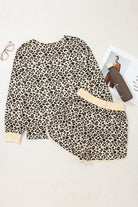 Brown Leopard Print Contrast Trim Two Piece Shorts Set Two Piece Shorts Sets 5dce1715e5bf8b8b