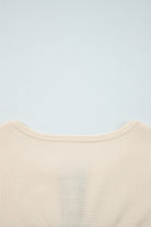 Beige Waffle Stripe Plaid Patchwork Henley Top Long Sleeve Tops 5e37b7cd742a6896