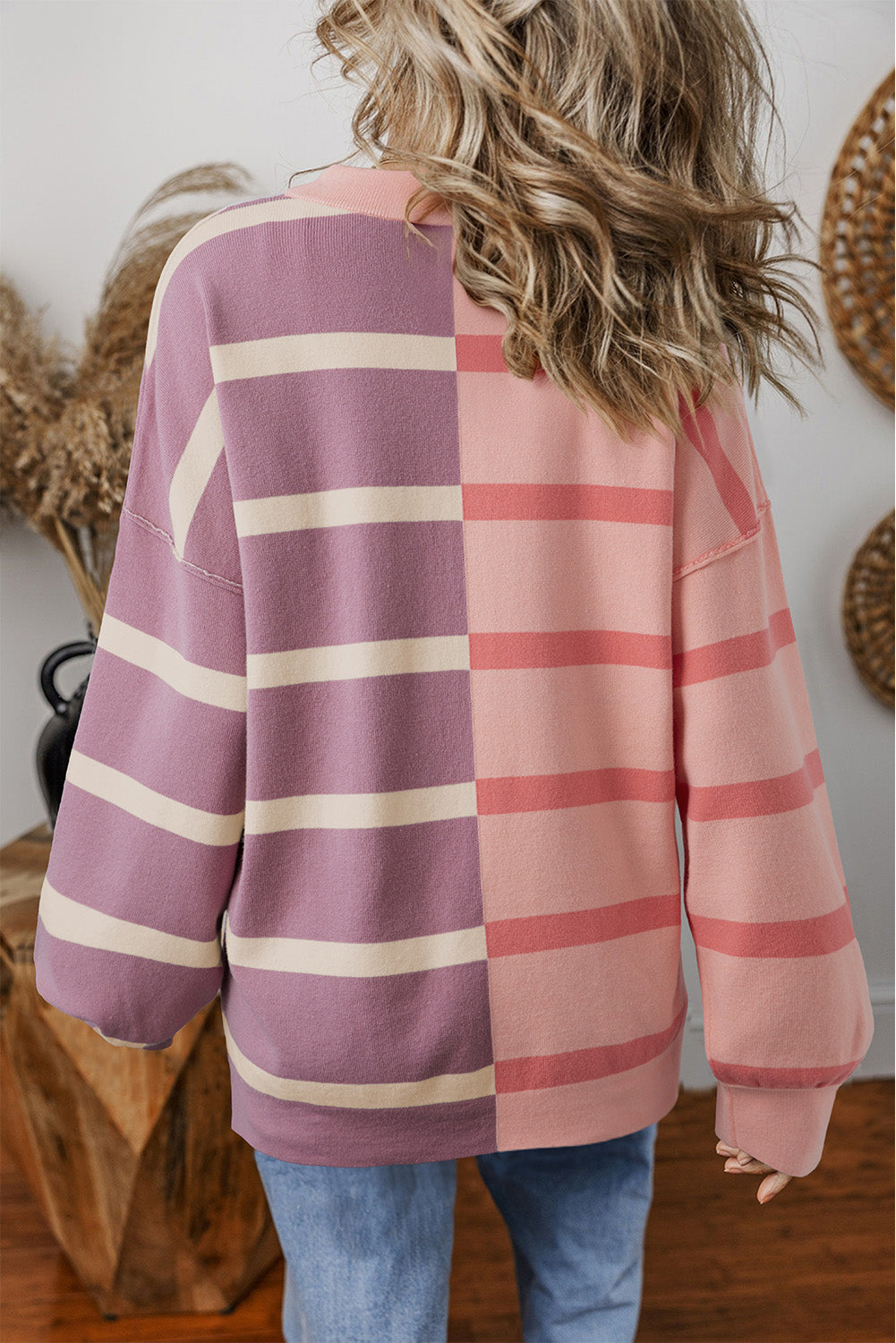 Blue Stripe Exposed Seam Patchwork Loose Sweater Sweaters 5e563cf70a55db20