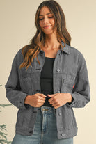 Blue Stripe Washed Oversized Pocketed Denim Jacket Jackets 5e73dc49346ba1f9