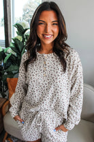 White Floral Print Ribbed Long Sleeve Pullover and Shorts Set Two Piece Shorts Sets 5ebecb5cb7a89d4d