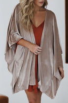 Smoke Gray 3/4 Sleeve Open Front Velvet Kimono Coats 5ed023097b735d2a