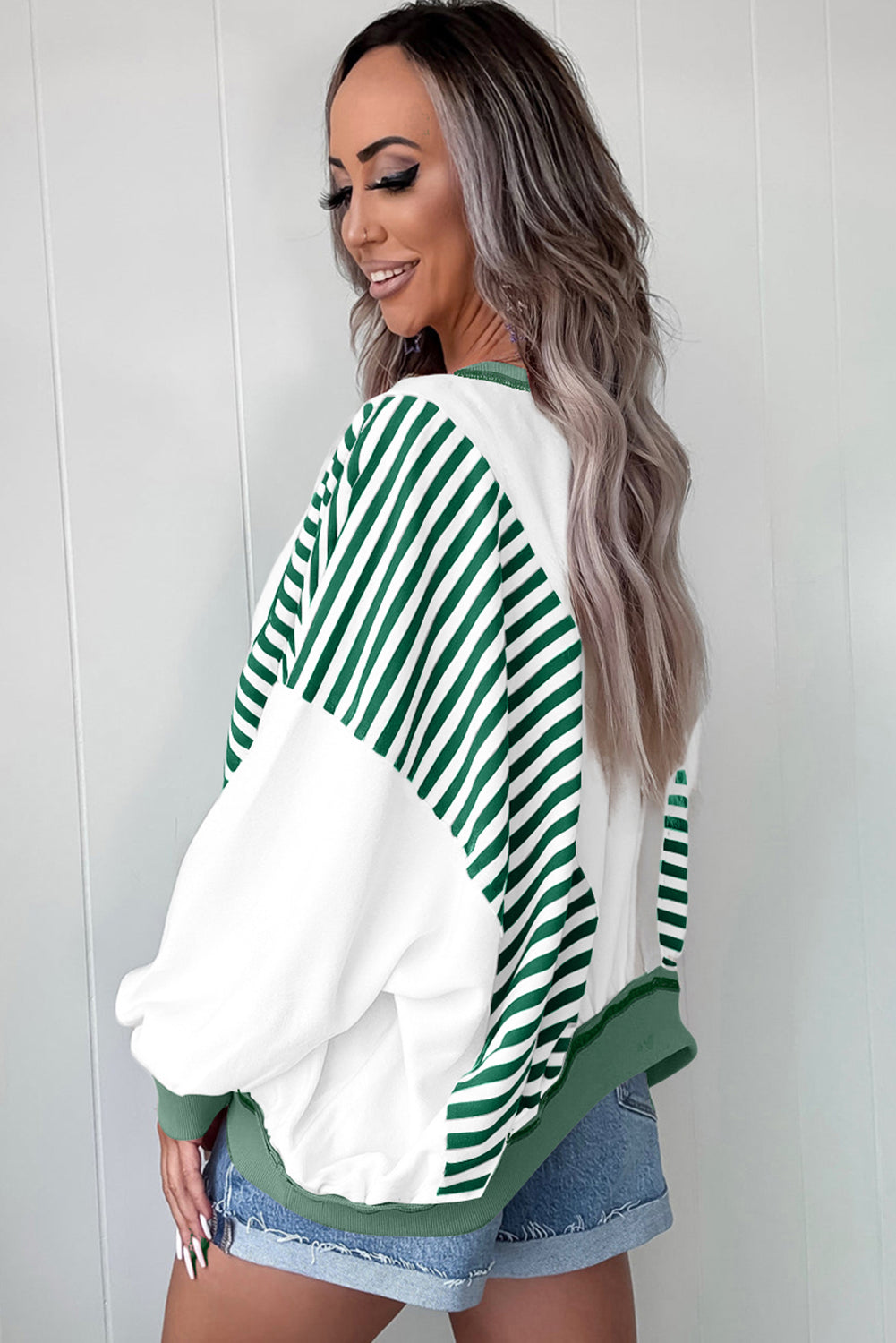 Brown Striped Colorblock Patchwork Oversized Sweatshirt Sweatshirts & Hoodies 5f3f6a16eac12c31