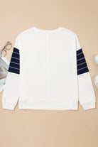 White Denim Patchwork Ribbed Round Neck Pullover Sweatshirt Sweatshirts & Hoodies 5f4096f64b86442b