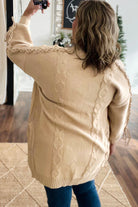 Parchment Cable Knit Braided Tie Sleeve Plus Size Knit Cardigan Plus Size Sweaters&Cardigans 5f5c99e648d5c1c0