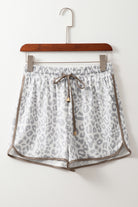 White Leopard Elastic Waist Lace up Contrast Trim Casual Shorts Shorts 5f60a79228cf5b72