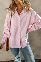 Bonbon Shirred Cuffs Collared Raglan Sleeve Relaxed Shirt Blouses & Shirts 5f6a9c212a90f619