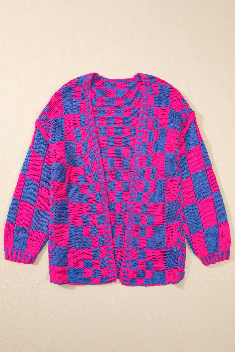 Orchid Petal Colorblock Checked Open Front Knitted Cardigan Cardigans 5fdc46db07b9869e