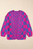 Orchid Petal Colorblock Checked Open Front Knitted Cardigan Cardigans 5fdc46db07b9869e