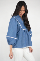 Dusk Blue Scallop Trim Puff Sleeve Collared Babydoll Blouse Blouses 5fde932fcef9c213