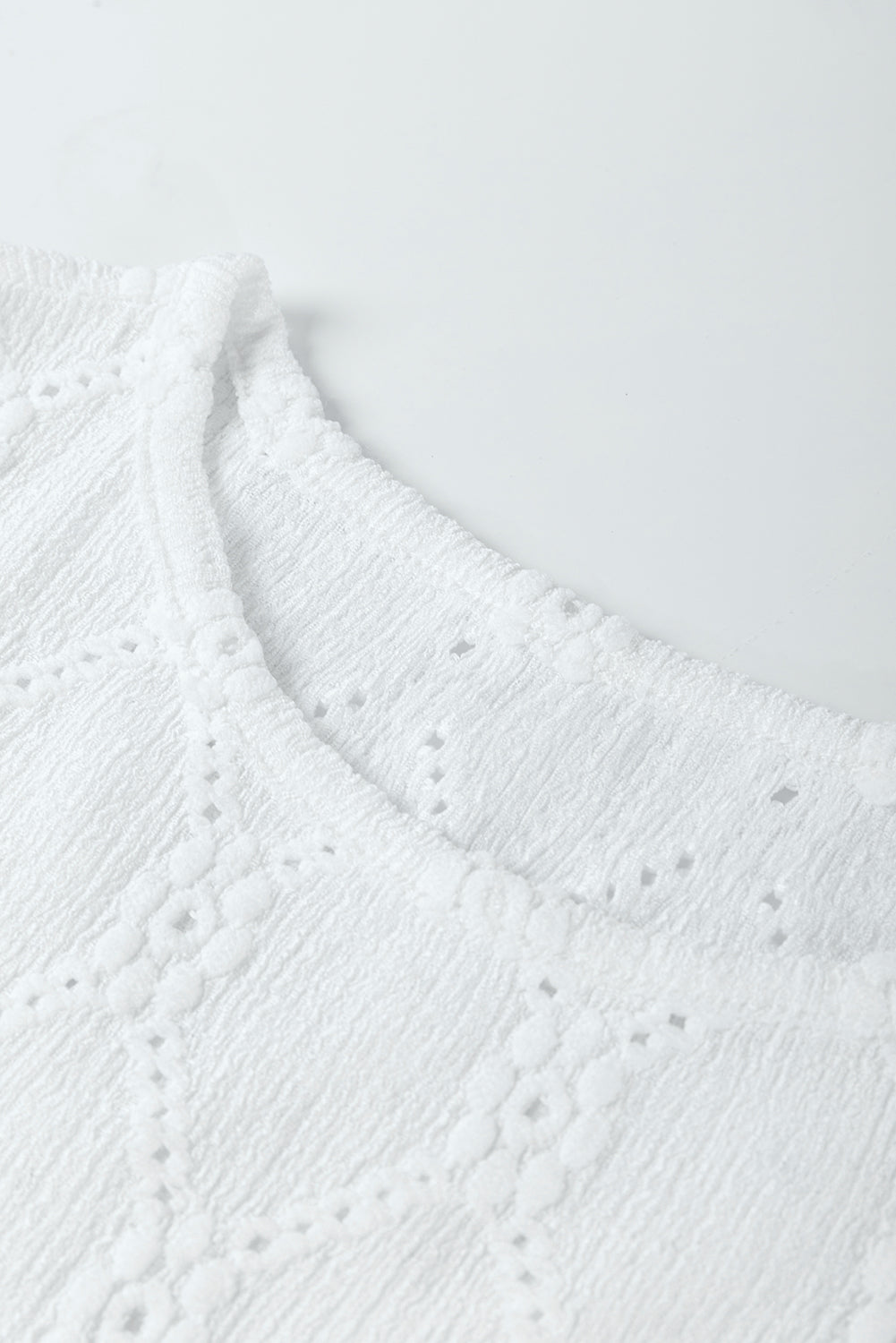 White Embroidered Floral Geometric Button Short Sleeve Top Blouses 60aaa7cb0426a3ac