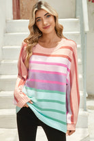 Multicolour Striped Ribbed Edge Gradient Loose Sweater Sweaters 60b70e1b00832800