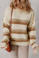 Khaki Stripe Exposed Seam Drop Shoulder Knit Baggy Sweater Sweaters 60ccf45b51e8e5b6