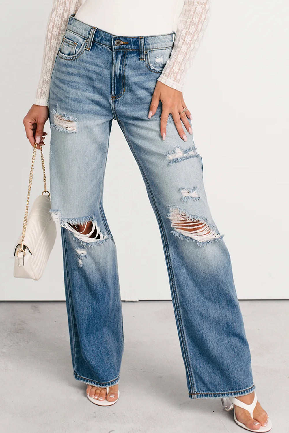 Myosotis Mid Rise Distressed Straight Leg Jeans Jeans 60f42fd8dabb9b73
