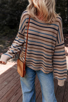Multicolour Striped Knitted Drop Shoulder Crew Neck Sweater Sweaters 60ff06abc9f1ce98