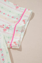 Beige Bow and Cherry Print Ruffle Hem Shorts Pajama Set Two Piece Shorts Sets 60ffab643938db42