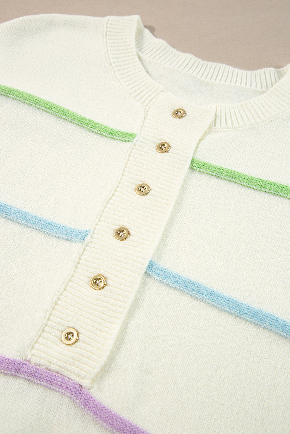 White Rainbow Striped Drop Sleeve Henley Sweater Sweaters 6125d84e5069bd43