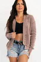 Dark Brown Mineral Wash Exposed Seam Patchwork Knit Cardigan Cardigans 614942a2e8a0066e