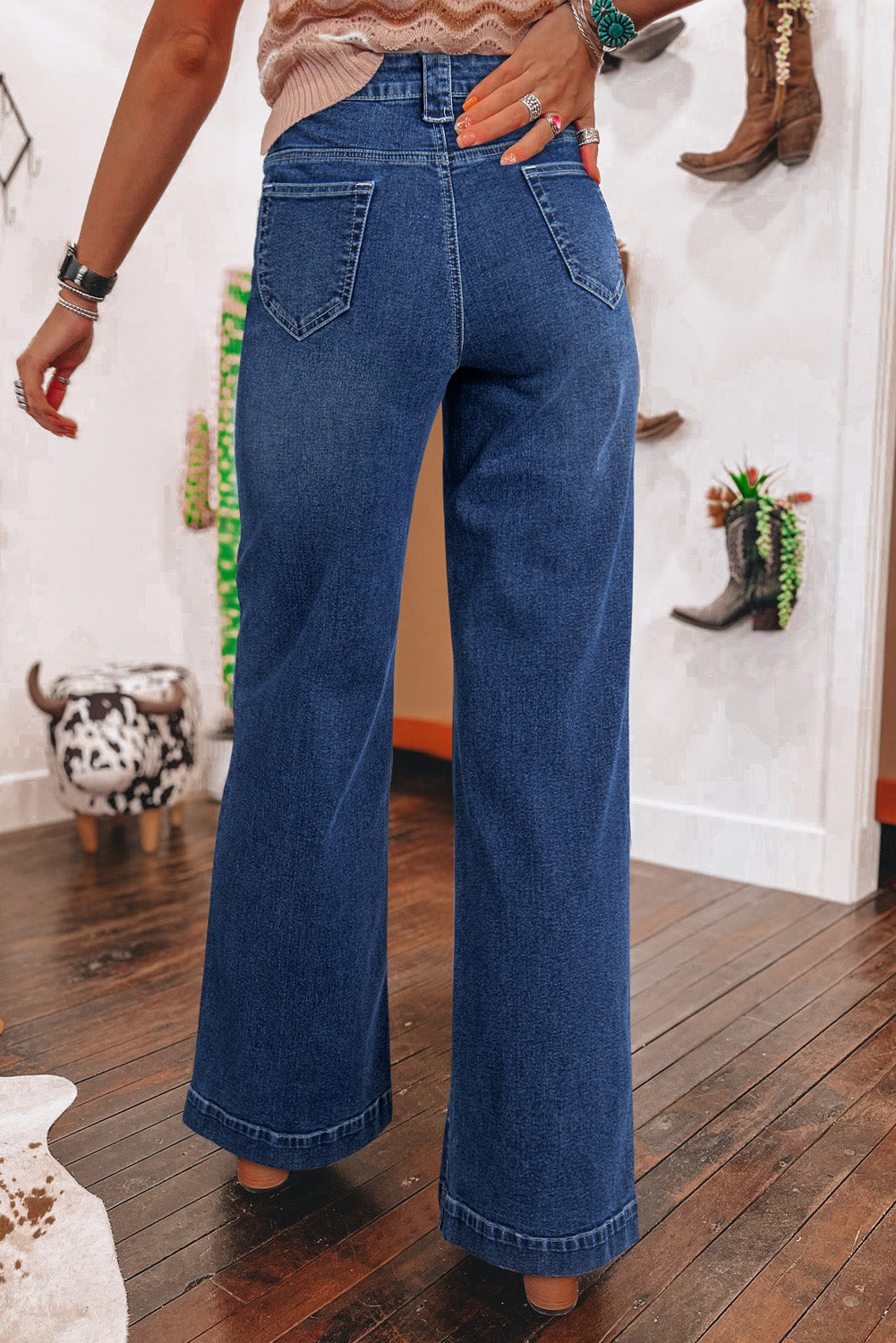 Sail Blue Wide Leg Pocketed High Waist Jeans Jeans 61a20c0ddd0c59f7
