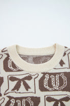 Brown Colorblock Bow Pattern Drop Sleeve Sweater Sweaters 61c126c0395b7a9a