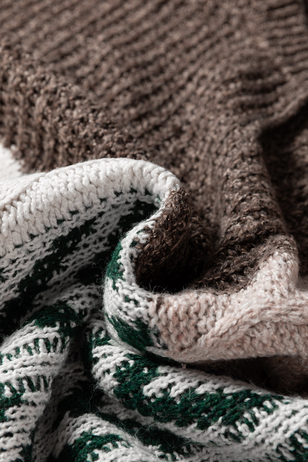 Brown Colorblock Patchwork Knotted Back Loose Fit Sweater Sweaters 61c4da0d50d77c5f