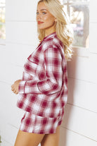 Red Retro Plaid Long Sleeve Shirt Drawstring Shorts 2pcs Lounge Set Loungewear Set 61c623231fd30b24