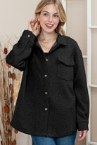 Black Lattice Texture Retro Flap Pocket Button Quilted Shacket Jackets 61d4e0081c723f25