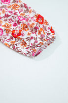 Pink Floral Print Tie Split Neck Bracelet Sleeve Blouse Blouses 61d5da8436e4fd7b