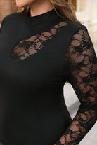 Black Plus Size Lace Patchwork Asymmetric Long Sleeve Top Plus Size Tops 620faeb4f836eba0