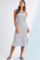 White Striped Criss Cross Back Side Slits Slim Fit Sleeveless Dress Midi Dresses 622b40926e191eb2
