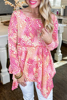 Rose Classic Leopard Print Handkerchief Hem Tunic Top Blouses 62b442a9f284a617