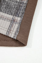 Brown Plaid Patchwork Button Down Drawstring Hooded Shacket Jackets 62bf97341373baa6