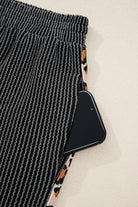 Carbon Grey Twisted Rib Leopard Patchwork Detail 2pcs Pants Set Two Piece Pants Sets 62d19538db190305