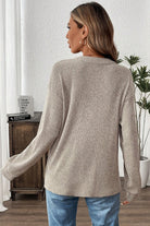 Pink Ribbed Texture Drop Shoulder Henley Knit Top Long Sleeve Tops 62ee7f5fb52bb061