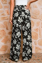 Blue Floral Smocked Frill Waist Wide Leg Pants Pants 638888105b2e51c6