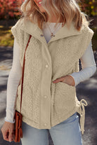 Beige Faux Fur Snap Button Front Knot Side Plush Vest Coats 63bf90c7eaf5e065