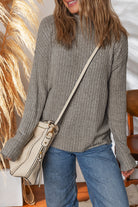 Gray Morn Ribbed High Neck Knitted Pullover Top Long Sleeve Tops 63ca151ed5e6bc7f