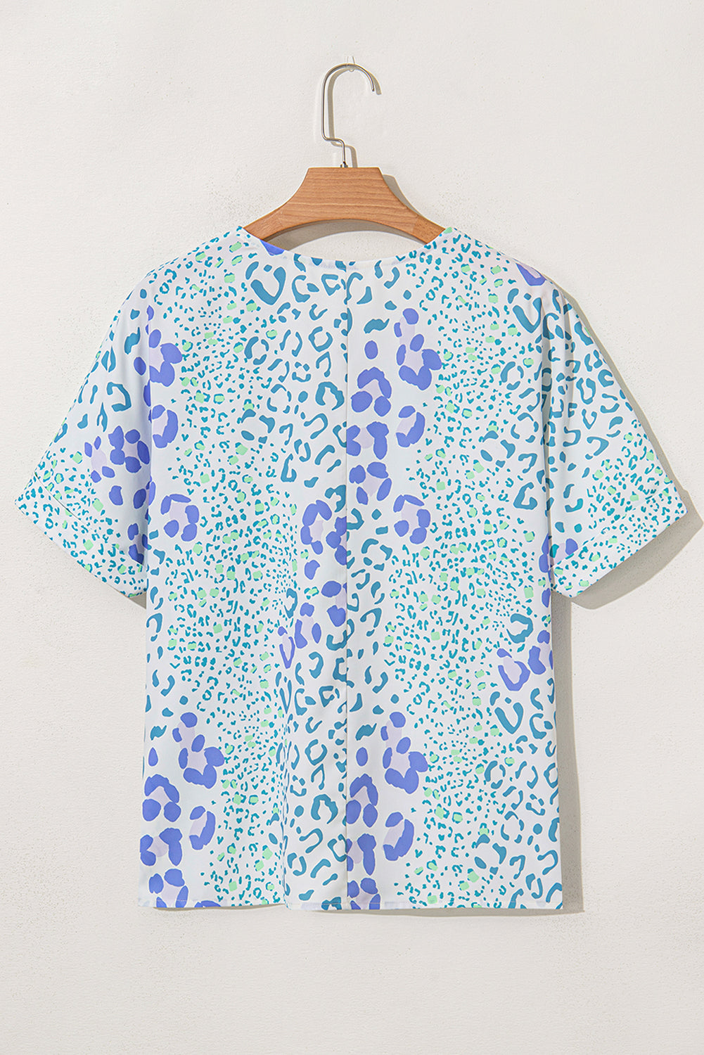 Sky Blue Leopard Print V Neck Short Sleeve Plus Size Top Plus Size Tops 63e24df4329faf69