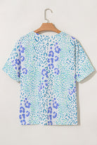 Sky Blue Leopard Print V Neck Short Sleeve Plus Size Top Plus Size Tops 63e24df4329faf69