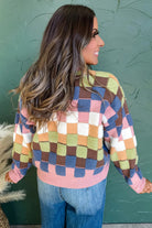 Multicolour Checkered Pattern Button Front Knit Cardigan Cardigans 64011e6f47c51c42