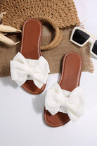 White Bow Decor Flat Slippers Slides Shoes + Flip Flops 6403ddfc266b42cf