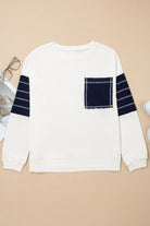 White Denim Patchwork Ribbed Round Neck Pullover Sweatshirt Sweatshirts & Hoodies 641373bb152dc0b6