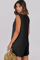 Black Tie V Neck Pleated Sleeveless Loose Romper Rompers 6413ac0bebe09e09