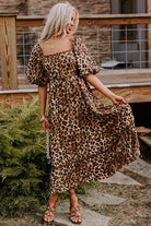 Brown Leopard Print Puff Sleeve Ricrac Maxi Dress Maxi Dresses 64206d0c7d09e703