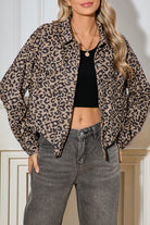 Dark Khaki Leopard Print Raw Hem Cropped Jacket Jackets 649254b6c494e3c1