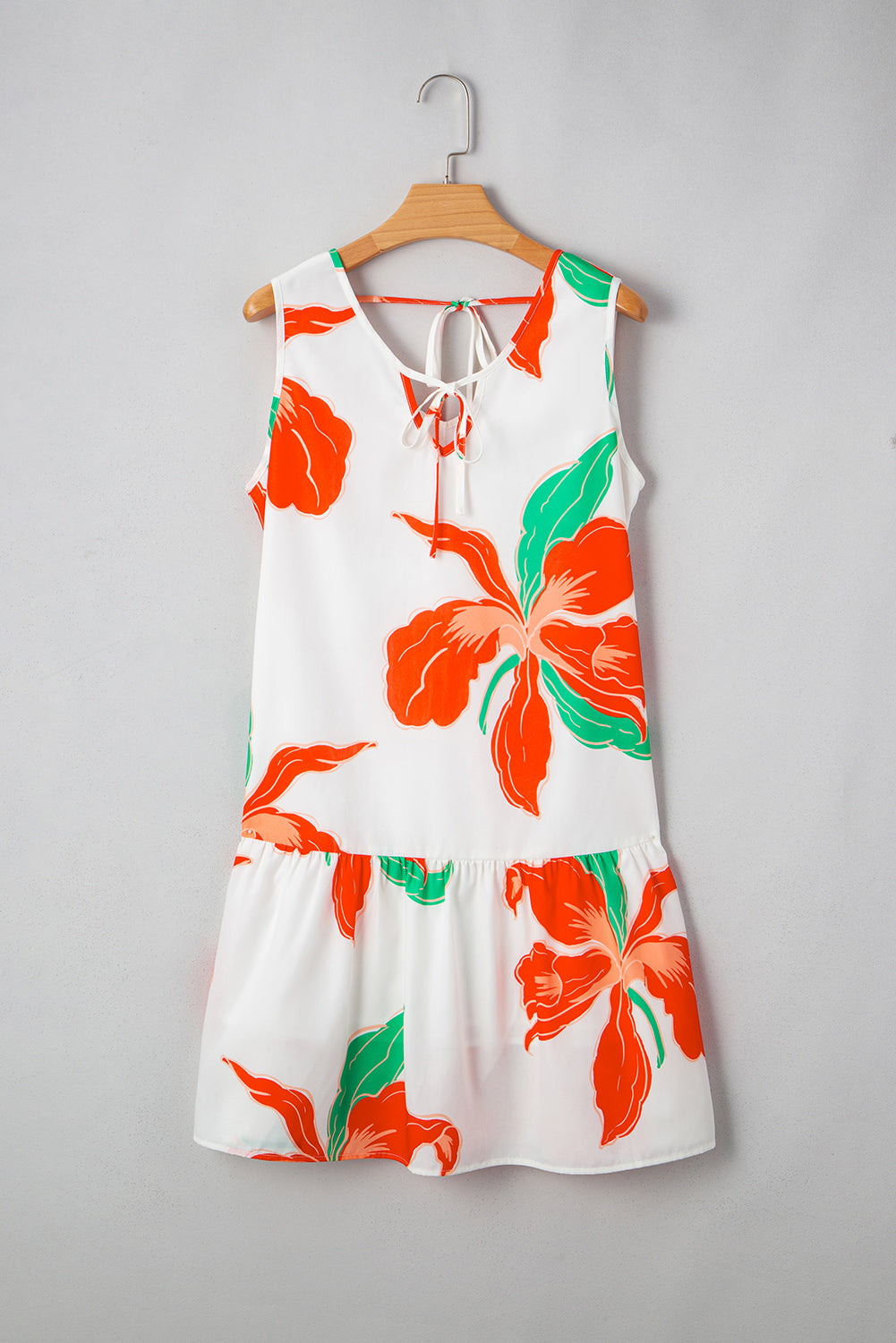 Red Floral Print Tie Front Ruffle Hem Mini Dress Short Dresses 64aeeefcdd30b308