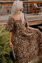 Brown Leopard Print Puff Sleeve Ricrac Maxi Dress Maxi Dresses 64b77939409f21c1