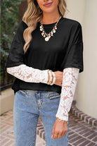 White Fake Two-Piece Lace Long Sleeve Drop Shoulder Tee T Shirts 64bdc326727954c8